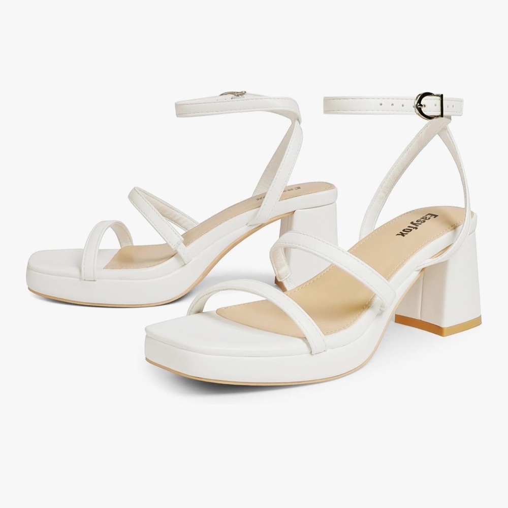 White Block Heel Slingback Heels